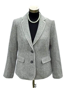 Talbots Alberdeen Suit Jacket Sz 4  Gray White Wool Herringbone Dress Casual S - Picture 1 of 5