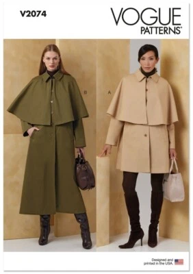 Women Winter Long/Short Coat w/attached Cape Vogue Patterns V2074 S-XXL 8-26 New - Image 1 of 4