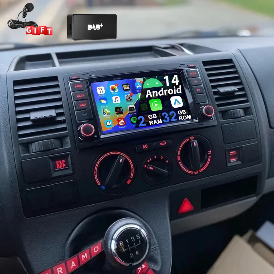 DAB+ Für VW T5 Multivan Transporter Android 14 Autoradio Carplay GPS Navi RDS BT - Bild 1 von 4