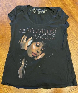 Ultraviolet Vibes Black Graphic Tee Shirt Ladies Fits Like Sz M - Picture 1 of 5
