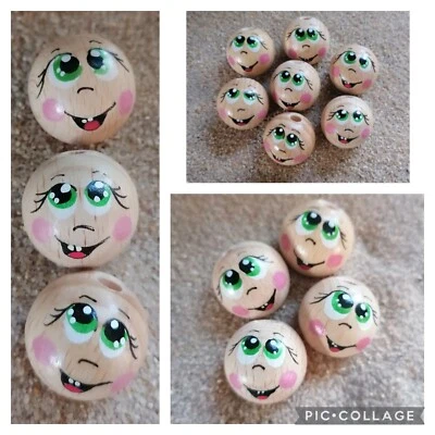 6x handbemalte Holzkugeln, kleine Meerjungfrau, 25mm, mit Loch, zum Basteln   - Bild 1 von 3