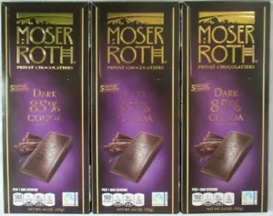 3 PAQUETES MOSER ROTH PREMIUM CHOCOLATE NEGRO 85% CACAO 5 BARRAS 4,4 OZ - Imagen 1 de 3
