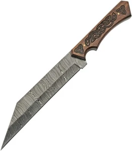 Damascus Celtic Sailors Seax Fixed Knife 12" Steel Blade Wood Handle Brass Pins - Picture 1 of 1
