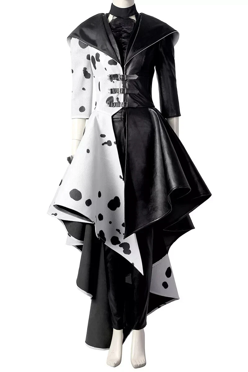 Cruella De Vil Kostüm Für Damen – Schwarz-weißes Kleid Mit Handschuhen & Schal, Perfekt Für Halloween & Karneval