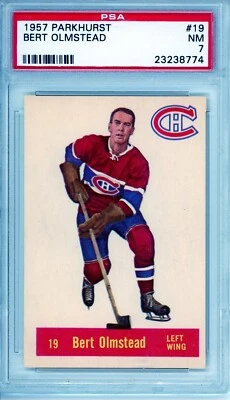 1957 Parkhurst Bert Olmstead Montreal Canadiens HOF #19 PSA 7 - Image 1 of 2