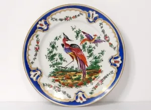 English Chelsea Derby Porcelain Plate Birds Insect Garlands 19th Century - Picture 1 of 1