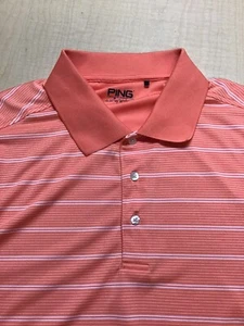 Ping Performance Polo Golf Shirt Orange & White Stripe Pristine! - Picture 1 of 5
