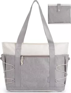 Travel Tote Bag for Women, Foldable Beach Bag With Zipper, 30L Large Gym Tote fo - Picture 1 of 6