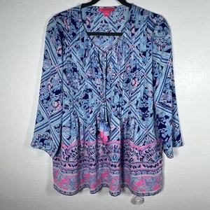 Lilly Pulitzer Marilina Tunika Top Meet Me On The Dock Gr. M blau rosa - Bild 1 von 11