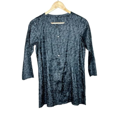 Eileen Fisher Silk Embroidered Textured Top Gray Womens Size PS Petite Evening - Image 1 of 4