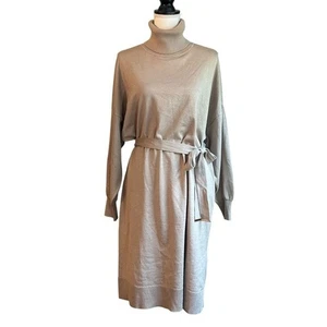 NEW MAIA TURTLENECK BELTED LONG SLEEVE SWEATER DRESS WOMEN SZ LARGE IN TAUPE - Picture 1 of 8