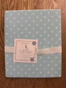 Pottery Barn kids organic Aqua With White polkadot Toddler duvet cover new - Picture 1 of 3