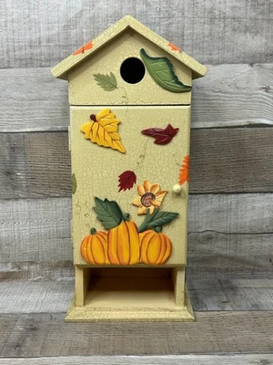 Fall Themed Leaves Thanksgiving Wood Bird House 12"x5.5"x4" Sunflower Decor - Image 1 of 4