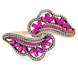 Ottoman Empire Style 10CT Treated Ruby & Topaz 925 Sterling Silver Bracelet PT1 - Picture 1 of 3