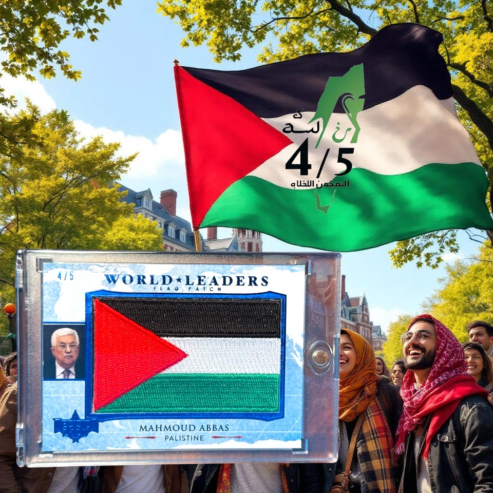 DECISION WORLD LEADERS FLAG PATCH FREE PALESTINE M. ABBAS GAZA BLUE FOIL 4/5 - Image 1 of 2