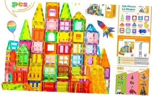 Magnetic Tiles, 136 PCS Magnetic Building Blocks with 2 Cars, Magnet 136 pcs - Picture 1 of 7