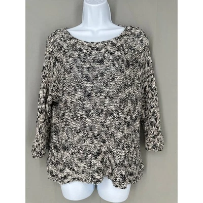 Suéter Eileen Fisher XS Beige Negro Tejido Abierto Algodón Fluido Tejido Acogedora Playa Foto 1 de 4