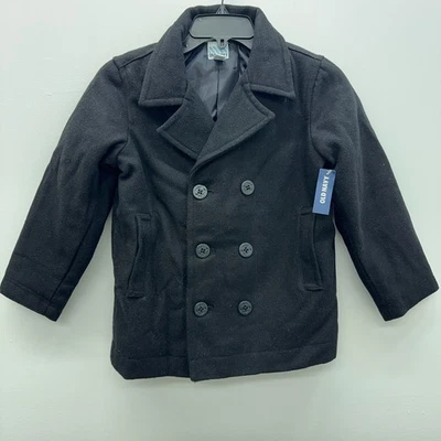 Old Navy Wool Blend Pea Coat Peacoat Double Breasted Black Boy's Size Small 6-7 - Image 1 of 4