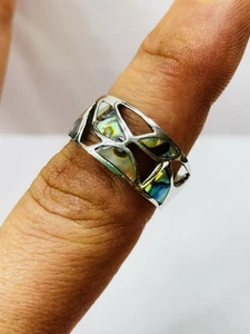Silver modernist and abalone/paua shell ring UK size M new - Picture 1 of 5