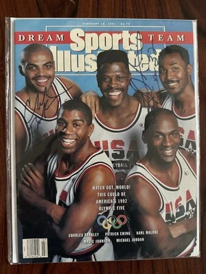 DREAM TEAM SIGNED CHARLES BARKLEY KARL MALONE SPORTS ILLUSTRATED MAGAZINE JSA SI - Image 1 of 4