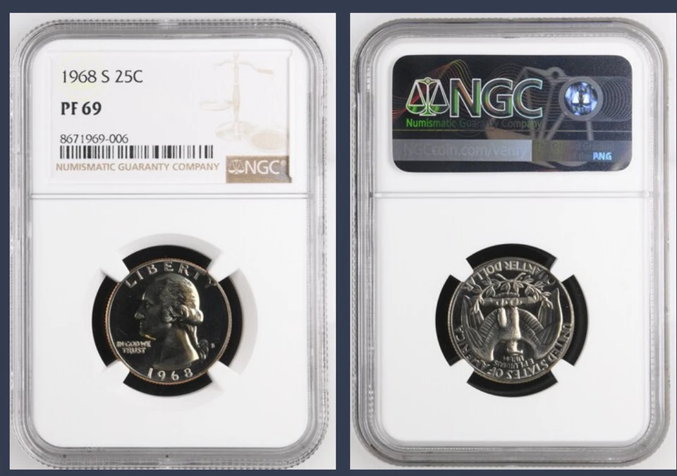 1968 S Washington Quarter 25c NGC PF 69 Clad Proof Coin *Fresh slab* - Image 1 of 1