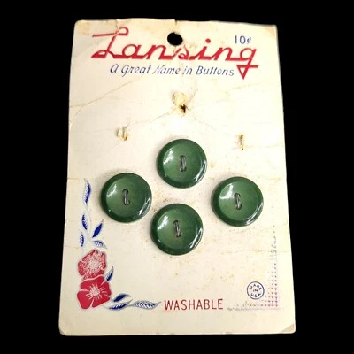 Lot 4 Buttons VTG Forrest Green 14 mm Flat 2 Hole Lansing - Image 1 of 4