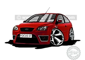 MK2 Focus ST Caricatura Coche Dibujos Animados A4 Estampado en Rojo - Regalo Personalizado Ideal - Imagen 1 de 4