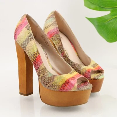 Zapatos de salón ZigiSoho para mujer Jaclyn talla 8 rojo tostado pitón madera tacón plataforma Y2K Foto 1 de 4