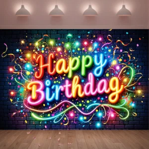 Discoteca Cumpleaños Fiesta Telón de Fondo Tela Neón Graffiti Fondo Cabina Banner - Imagen 1 de 16