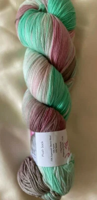 lolodidit 4-Ply Superwash Plush Sock Vamos a la Playa Green Pink Fingering Yarn - Image 1 of 4