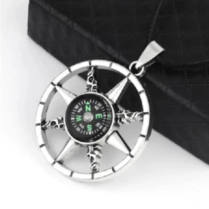 large REAL COMPASS NAUTICAL pendant 20" 925 Sterling Silver Necklace men women - Picture 1 of 9