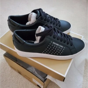 NWT Michael Kors Black Leather Irving Silver Micro Studded Sneakers sz6.5 - Picture 1 of 16