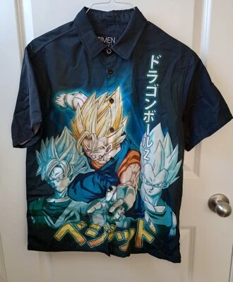21MEN Hombres Camisas "DRAGON BALL Z" Anime Manga Corta Botón Delantero Negro Talla M  Foto 1 de 4