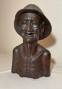 antique hand carved wooden Balinese elder old man bust sculpture statue bust - Picture 1 of 13