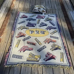 Rare PEZ Tapestry Woven Blanket & Pillow Vintage 49" x 71" Candy USA Made - Picture 1 of 7