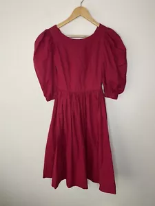 Vintage Laura Ashley Fit Flare Puff Sleeve Dress Raspberry Color Great Britain 6 - Picture 1 of 10