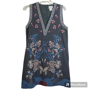 Foxiedox Anthropologie bestickt Nadelstreifen ärmelloses Kleid neu mit Etikett Größe 8 Boho - Bild 1 von 14