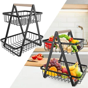 2-stöckig Obstkorb Gemüsekorb Aufbewahrungskorb Obst-Etagere aus Metall schwarz^ - Bild 1 von 11