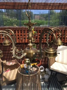 antique french ornate brass 5 arm chandelier . - Picture 1 of 8