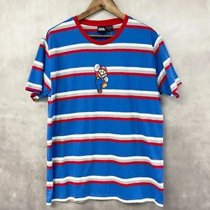 Nintendo Super Mario Bros Mario Tee Mens Large Stripe Mad Engine Gamer Classic - Picture 1 of 9
