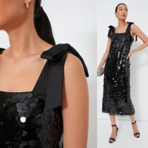 Tuckernuck NEW Jet Black Sequin Roxy Formal Bow Midi Dress Size XXL - Picture 1 of 10