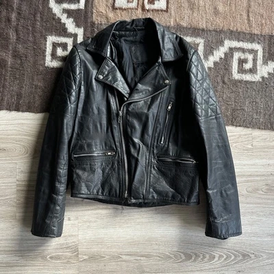 Vintage Black Real Leather Biker Jacket Men’s Moto Motorcycle Jacket - Image 1 of 4