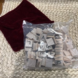 New Hasbro 100 Authentic Scrabble Wooden Alphabet Tiles Red Pouch for Game Craft - Picture 1 of 2