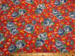Antique Vintage Cotton Fabric 1930s SWEET Blue Roses 35w 1/2yd - Picture 1 of 1