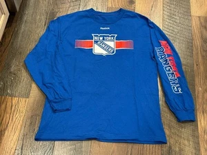 New York Rangers NHL Men's Reebok Blue Long Sleeve Logo Shirt Large - Pre-owned - Picture 1 of 6
