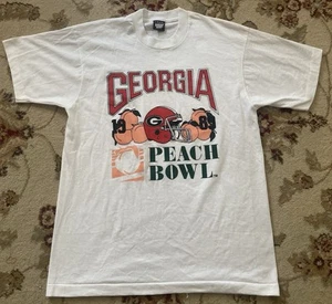 Vintage Georgia Bulldogs Peach Bowl 1989 White T-Shirt Tee Size L Single Stitch - Imagen 1 de 9