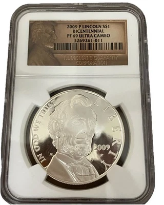 2009 P NGC Proof 69 Ultra Cameo Lincoln Bicentennial US Silver Dollar $1 Coin - Image 1 of 2