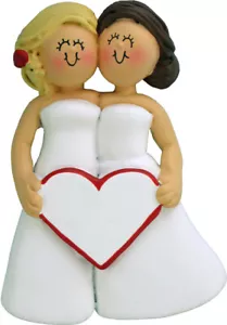 Addobbo Albero di Natale Personalizzato Same Sex Matrimonio Femmina Bionda e Marrone - Foto 1 di 1