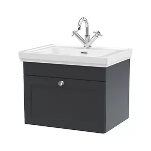 Nuie Classique Wall Hung 1-Drawer Vanity Unit with Basin 600mm Wide Satin Anthra - Picture 1 of 6