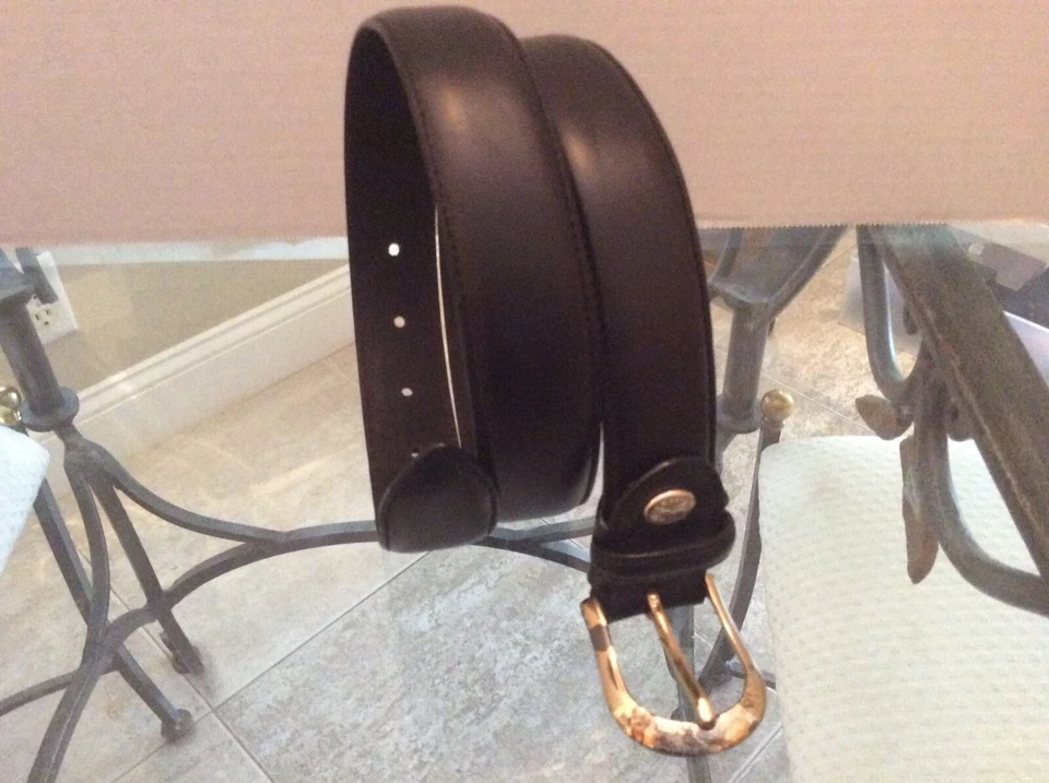 LONGCHAMP PARIS Mens CUIR DE VACHETTE Belt Sz Free Size Black FRANCE Brass Buckl — 第 1/4 张图片
